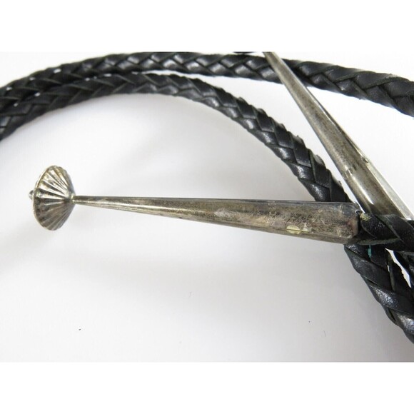 Circa 1960 Zuni Apache Ghan Crown Dancer Inlaid Sterling Silver Bolo Tie Bennett - Picture 3 of 11